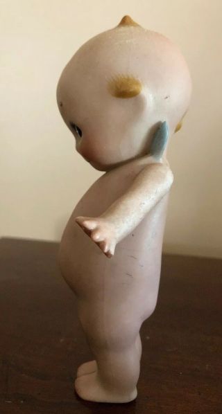 ANTIQUE ROSE O’NEILL 6” BISQUE KEWPIE WITH BLUE WINGS PAPER LABLE/ MARKED FOOT 2