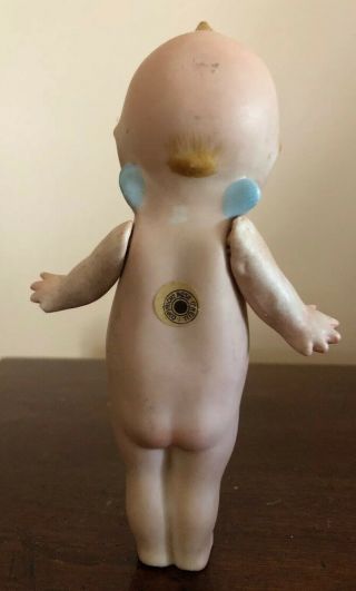 ANTIQUE ROSE O’NEILL 6” BISQUE KEWPIE WITH BLUE WINGS PAPER LABLE/ MARKED FOOT 3