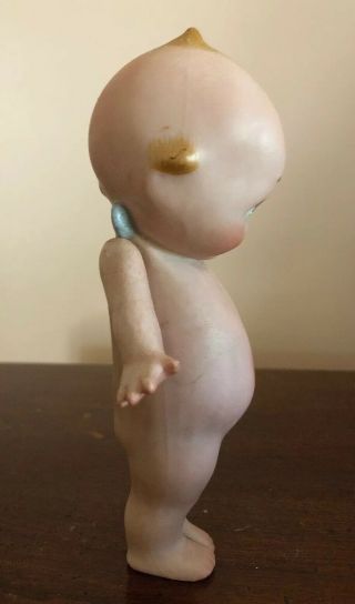 ANTIQUE ROSE O’NEILL 6” BISQUE KEWPIE WITH BLUE WINGS PAPER LABLE/ MARKED FOOT 4