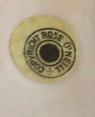 ANTIQUE ROSE O’NEILL 6” BISQUE KEWPIE WITH BLUE WINGS PAPER LABLE/ MARKED FOOT 6