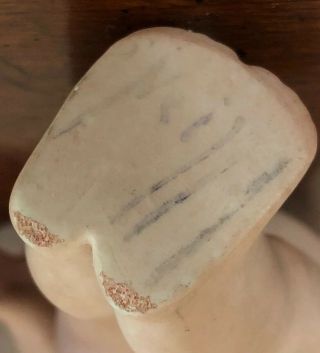ANTIQUE ROSE O’NEILL 6” BISQUE KEWPIE WITH BLUE WINGS PAPER LABLE/ MARKED FOOT 7