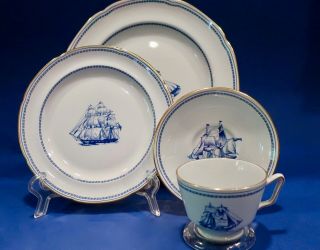 Spode Trade Winds Blue China Classic Vintage England 4 Piece Place Setting