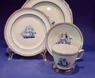 SPODE TRADE WINDS BLUE CHINA CLASSIC VINTAGE ENGLAND 4 PIECE PLACE SETTING 2