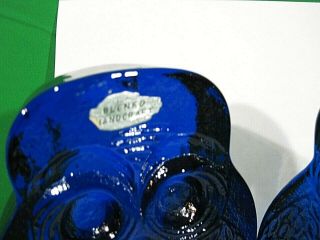 Vintage Art Glass Blenko Owl Bookends Mid Century Modern Cobalt Blue 2