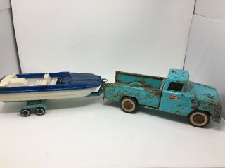 Vintage Tonka Truck With Boat And Trailer - Pressed Steel -