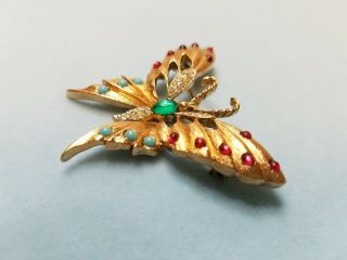 Vintage RARE PANETTA BUTTERFLY BROOCH PIN Faux Turquoise Red Rhinestones scb822 4