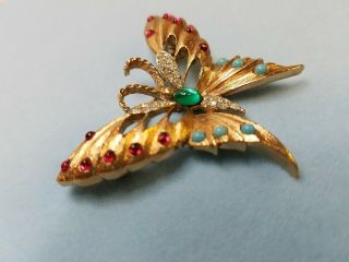 Vintage RARE PANETTA BUTTERFLY BROOCH PIN Faux Turquoise Red Rhinestones scb822 6