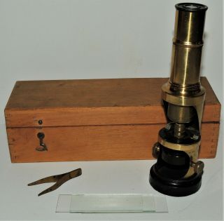Antique Jena Brass Portable Field Drum Microscope In Wood Box Vintage