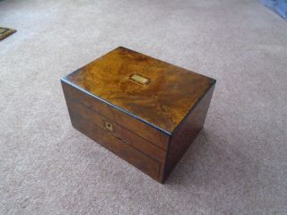 Antique Vintage Mahogany Inlaid Sewing Box Desk Top Storage Box,  Secret Drawer