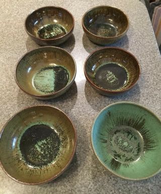 Vintage Signed A.  R.  Cole Pottery Green Drip Glaze Small Bowl Sanford,  Nc Set 6