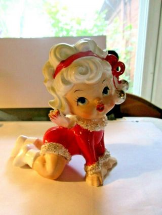 Rare Vintage Lefton Marika Christmas Sassy Angel Girl Figurine Red Spaghetti