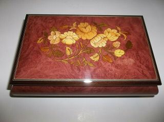 Vintage Italian Inlaid Wood Musical Jewelry Box Pink Plays You Are My Sunshine