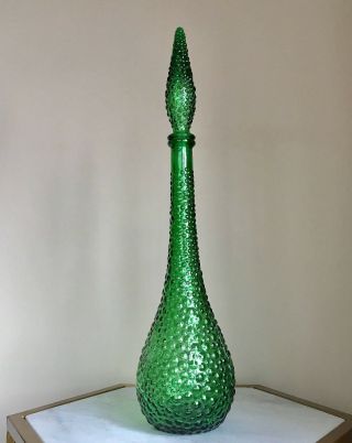 Vintage Green Bubble Genie Bottle Decanter Empoli Olive 22 " Art Glass
