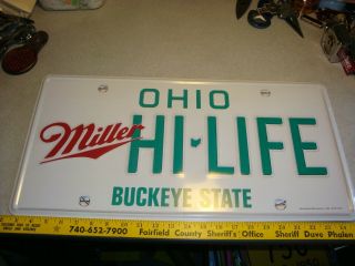 Rare Vintage Miller Hi Life Beer Ohio 23 " X 11.  5 " License Plate Metal Sign Look