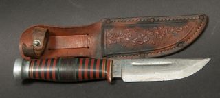 Vintage W.  R.  Case & Sons Hunting Knife With Tooled Leather Sheath Nr