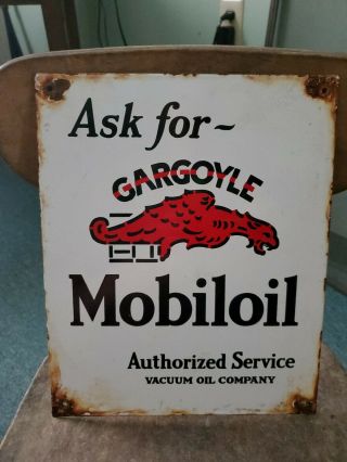 Mobiloil Gargoyle Porcelain Gas Pump Sign Vintage Mobilgas Collectible 2