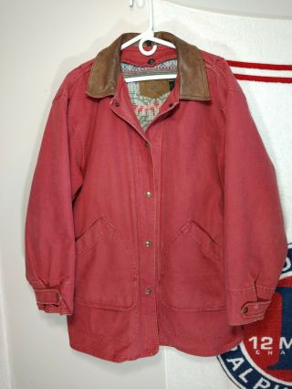 Woolrich Canvas Jacket Vtg Chore Barn Coat Wool Blanket Lined Indian Snap Usa L