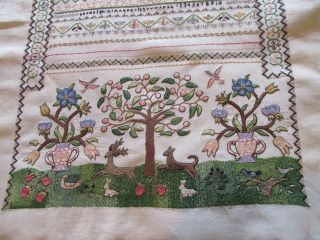 Vintage Hand Embroidered Linen Sampler Panel - 2