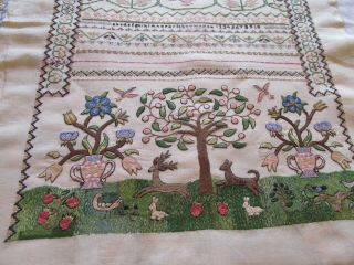 Vintage Hand Embroidered Linen Sampler Panel - 8