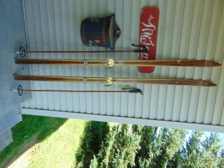 Vintage/wooden Skis 75 Long With Pole Chalet Decor 7612