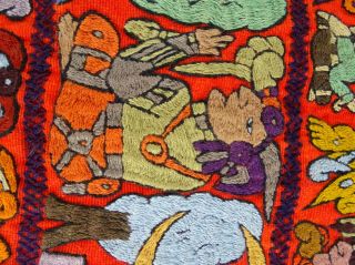 Vintage Aztec Embroidery Native American Indian Folk Art Wall panel 3