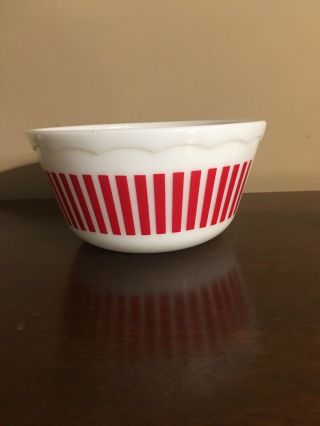 Vintage Hazel Atlas Milk Glass Candy Stripe Scalloped Edge 8 " Mixing Bowl
