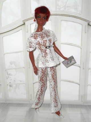 Vintage Barbie JULIA DOLL IN MOD CLONE LACE PEEK - A - BOO OUTFIT WITH HTF SCARF 2