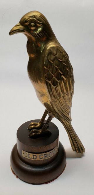 Vintage Old Crow Kentucky Bourbon Solid Brass And Wood Advertising Statue Figure