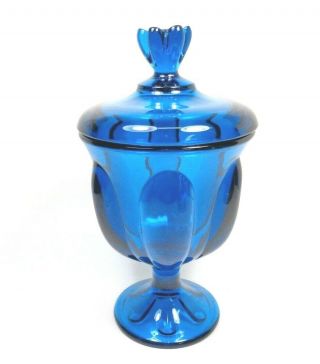Vintage 1960s Viking Glass Epic Blue 6 Paneled 10 " Pedestal Dish/bowl & Lid Usa