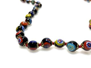 Vintage Old Venetian Murano Millefiori Art Glass Multicolor 8mm Beaded Necklace 2