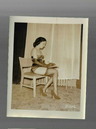 Vintage Risque Pinup Photo Sitting Woman Corset Stockings Heels Lingerie 1950s