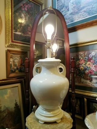 Vintage French Country Lamp Porcelain Wood Base 3 Way Switch 36 " Table Lamp