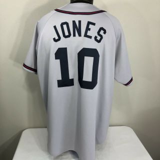VTG Atlanta Braves Jersey Chipper Jones 10 Sewn Road MLB 90s 2XL XXL Gray 4