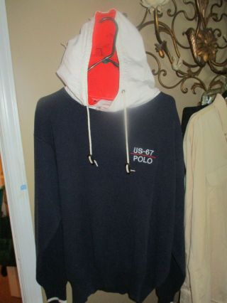 Mens Vintage Polo Ralph Lauren Us 67 Red White & Blue Hoodie Sweatshirt Xl Lqqk