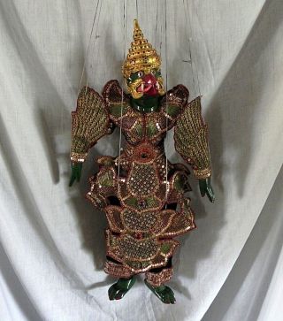 Vintage Thai Indonesian Burmese Hand Made Wood Marionette String Puppet 24 "