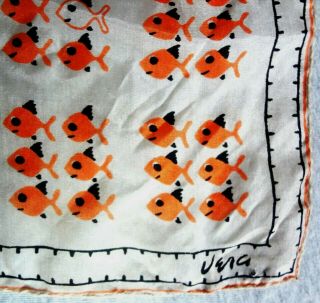 Rare Vintage Late 40s Early 50s Vera Neumann 100 Silk Scarf Cute Fish 16 " Sq