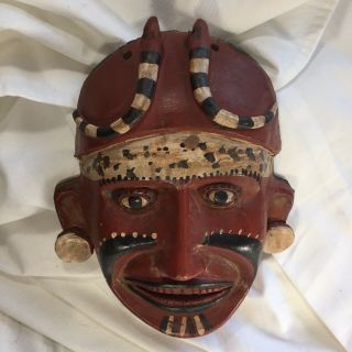 Mexican Red Terracotta Hand Made Wall Hanging Face Mask With Snakes Vintage