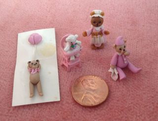 4 Rare,  Vintage Handcrafted,  1:12 Scale,  Clay Bear Dollhouse Figures,  Ooak