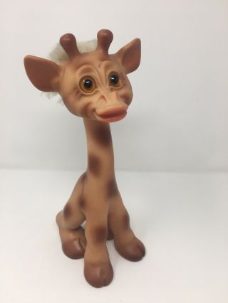 Vintage Rare Thomas DAM Giraffe Troll Doll 12” Denmark Glass Eyes 2