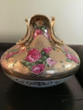 Nippon China Vtg.  Hand Painted Bowl Roses Moriage Gold
