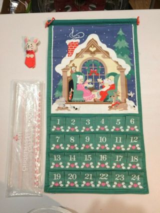 Vintage Avon Christmas Countdown Fabric Advent Calendar With Mouse