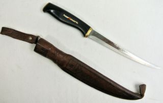 Vintage Normark Fiskars Fillet Knife W/ Leather Sheath 74 Made In Finland