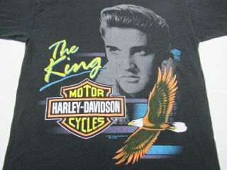 Vintage 90s Elvis Presley T Shirt Harley Davidson The King 1991 Biker Rocker