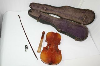 Vintage Century M&w Co Violin Case With Broken Austria Violin And Bow
