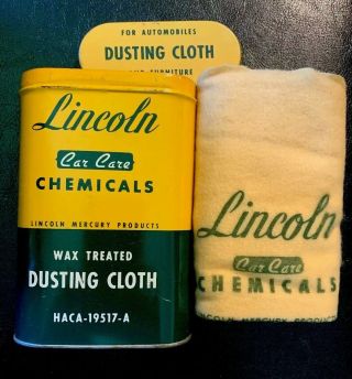Vintage Lincoln Mercury Wax Treated Polishing Dusting Cloth Tin W/ Cloth 1950 