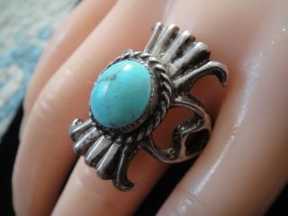 Vintage Native American Navajo Handmade Sterling Silver Sand Cast Turquoise Ring