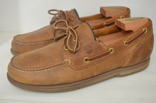 Timberland Vintage Boat Shoes Whisky Brown Leather Made In The Usa Men 10 M