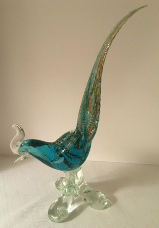 Vintage 15 " Murano Art Glass Hand Blown Pheasant Bird Statue Figurine
