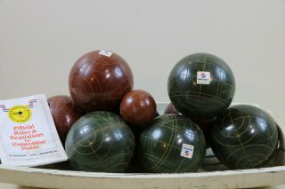 Vintage Old Sportcraft Bocce Ball Set Red & Green Balls,  Jack Lawn Bowling 3