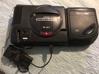 Vintage 1993 Sega Genesis 16 Bit Console With Disk Drive With Hookups